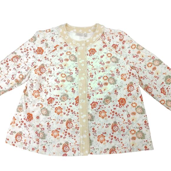 LOGO by Lori Goldstein Jacket  Collarless Floral Print Trim Snaps Lined Large - Picture 3 of 13